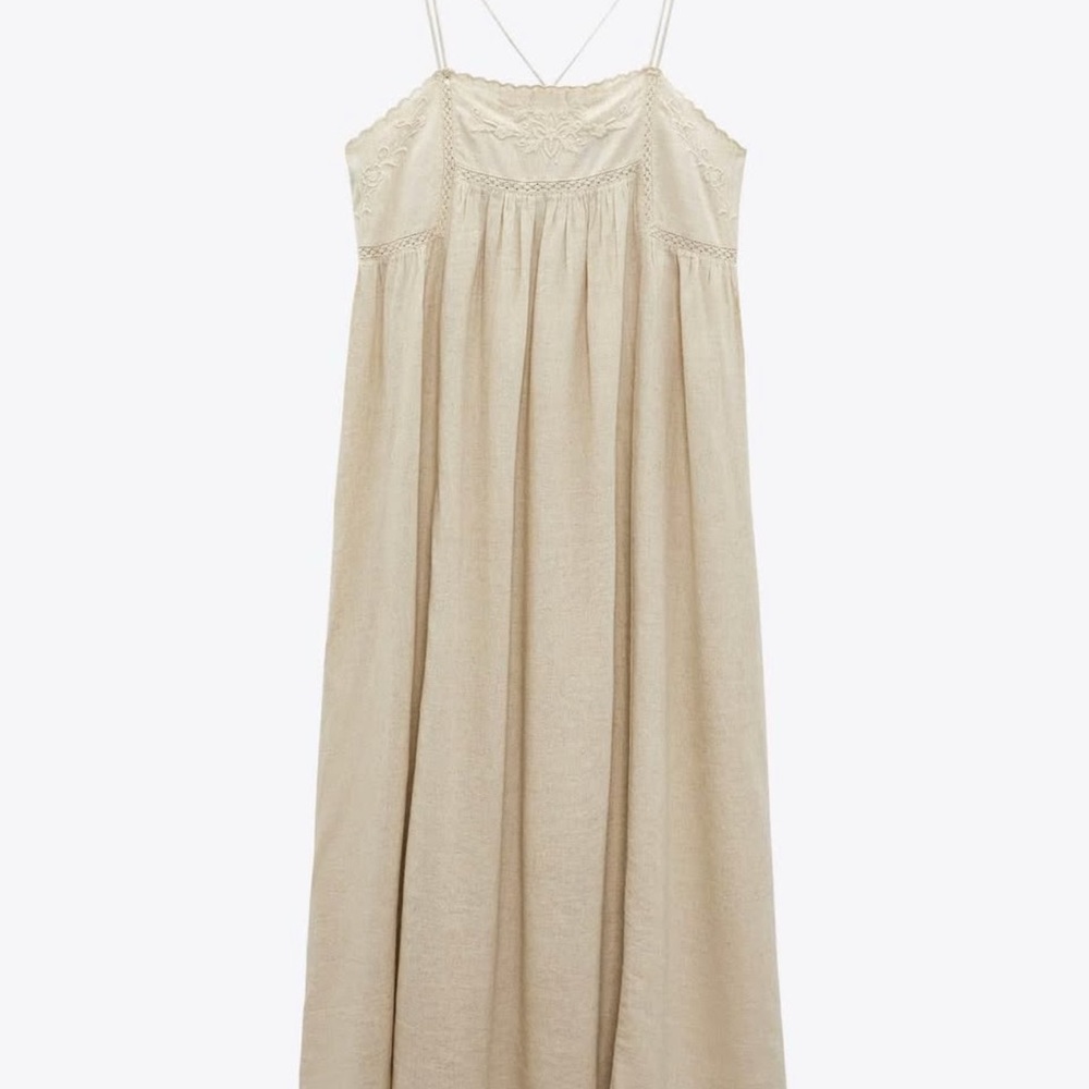Zara Linen Blend MIDI Dress - Size : Large